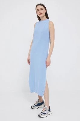 Zdjęcie produktu Tommy Hilfiger sukienka z domieszką lnu kolor niebieski midi prosta