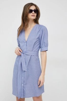 Zdjęcie produktu Tommy Hilfiger sukienka z domieszką lnu kolor niebieski mini rozkloszowana