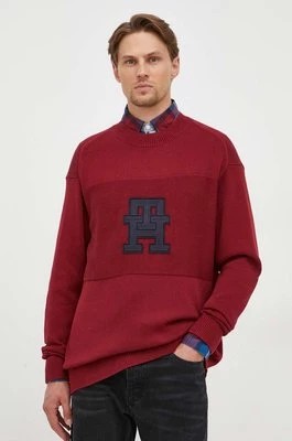 Zdjęcie produktu Tommy Hilfiger sweter bawełniany kolor bordowy lekki