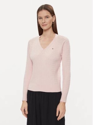 Zdjęcie produktu Tommy Hilfiger Sweter Co Cable V-Nk Sweater WW0WW40674 Różowy Regular Fit