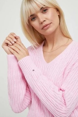 Zdjęcie produktu Tommy Hilfiger sweter z domieszką wełny damski kolor różowy