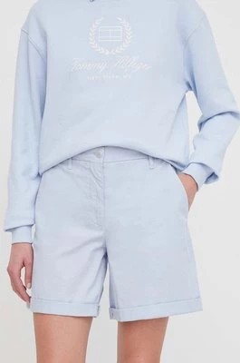 Zdjęcie produktu Tommy Hilfiger szorty damskie kolor niebieski gładkie high waist WW0WW42457
