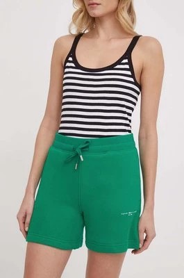 Zdjęcie produktu Tommy Hilfiger szorty damskie kolor zielony gładkie high waist WW0WW38348
