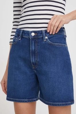 Zdjęcie produktu Tommy Hilfiger szorty jeansowe damskie kolor granatowy gładkie high waist WW0WW41320