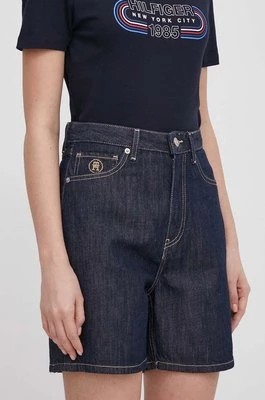 Zdjęcie produktu Tommy Hilfiger szorty jeansowe damskie kolor granatowy gładkie high waist WW0WW41325
