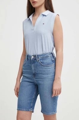 Zdjęcie produktu Tommy Hilfiger szorty jeansowe damskie kolor niebieski gładkie high waist WW0WW41323