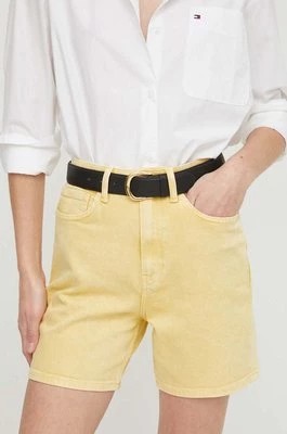 Zdjęcie produktu Tommy Hilfiger szorty jeansowe damskie kolor żółty gładkie high waist WW0WW41322