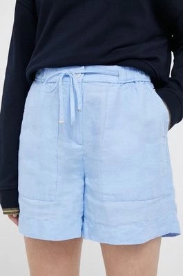 Zdjęcie produktu Tommy Hilfiger szorty lniane kolor niebieski gładkie high waist