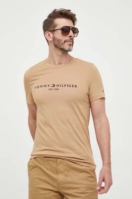 Zdjęcie produktu Tommy Hilfiger t-shirt bawełniany kolor beżowy z aplikacją MW0MW11797