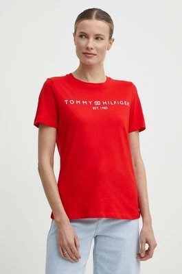 Zdjęcie produktu Tommy Hilfiger t-shirt bawełniany damski kolor czerwony WW0WW40276