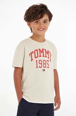 Zdjęcie produktu Tommy Hilfiger t-shirt bawełniany dziecięcy kolor beżowy z nadrukiem