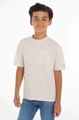 Zdjęcie produktu Tommy Hilfiger t-shirt bawełniany dziecięcy kolor beżowy z nadrukiem