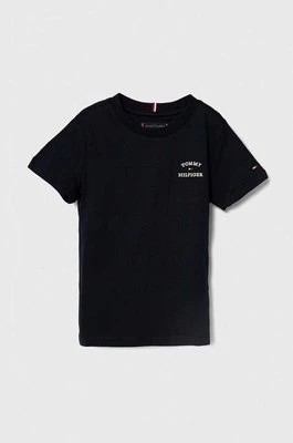 Zdjęcie produktu Tommy Hilfiger t-shirt bawełniany dziecięcy kolor granatowy z nadrukiem