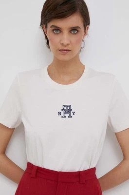 Zdjęcie produktu Tommy Hilfiger t-shirt bawełniany kolor beżowy