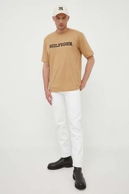 Zdjęcie produktu Tommy Hilfiger t-shirt bawełniany kolor beżowy z aplikacją