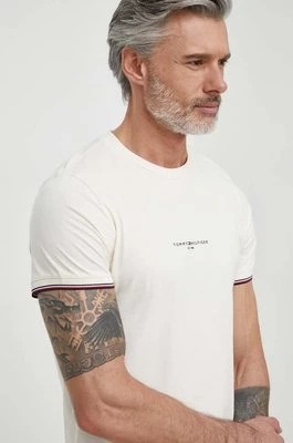 Zdjęcie produktu Tommy Hilfiger t-shirt bawełniany kolor beżowy z aplikacją MW0MW32584