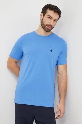 Zdjęcie produktu Tommy Hilfiger t-shirt bawełniany męski kolor niebieski z aplikacją MW0MW33987
