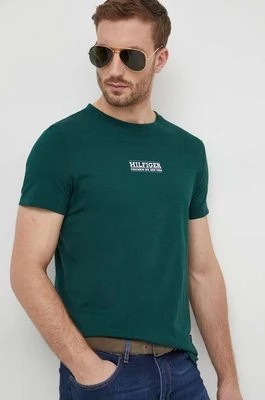 Zdjęcie produktu Tommy Hilfiger t-shirt bawełniany męski kolor zielony z nadrukiem MW0MW34387