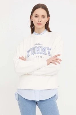 Zdjęcie produktu Tommy Jeans bluza bawełniana damska kolor biały z aplikacją DW0DW17339