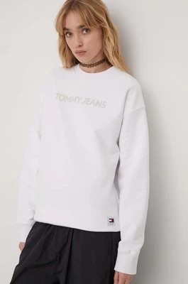 Zdjęcie produktu Tommy Jeans bluza bawełniana damska kolor biały z nadrukiem DW0DW17327