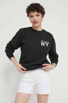 Zdjęcie produktu Tommy Jeans bluza bawełniana damska kolor czarny z aplikacją DW0DW17788