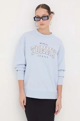 Zdjęcie produktu Tommy Jeans bluza bawełniana damska kolor niebieski z aplikacją DW0DW17339