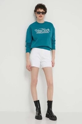 Zdjęcie produktu Tommy Jeans bluza bawełniana damska kolor turkusowy z aplikacją DW0DW17786