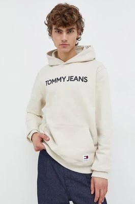 Zdjęcie produktu Tommy Jeans bluza bawełniana męska kolor beżowy z kapturem z nadrukiem DM0DM18413