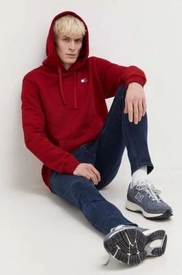 Zdjęcie produktu Tommy Jeans bluza bawełniana męska kolor bordowy z kapturem gładka DM0DM17988