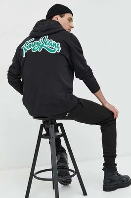 Zdjęcie produktu Tommy Jeans bluza bawełniana męska kolor czarny z kapturem z aplikacją