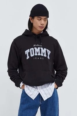 Zdjęcie produktu Tommy Jeans bluza bawełniana męska kolor czarny z kapturem z aplikacją DM0DM18401