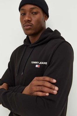 Zdjęcie produktu Tommy Jeans bluza bawełniana męska kolor czarny z kapturem z nadrukiem