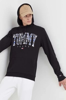 Zdjęcie produktu Tommy Jeans bluza bawełniana męska kolor czarny z kapturem z nadrukiem