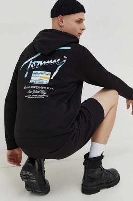 Zdjęcie produktu Tommy Jeans bluza bawełniana męska kolor czarny z kapturem z nadrukiem DM0DM18457
