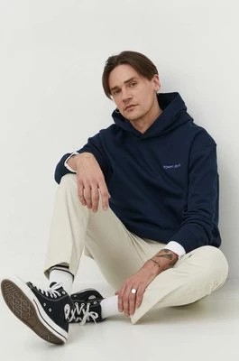 Zdjęcie produktu Tommy Jeans bluza bawełniana męska kolor granatowy z kapturem z aplikacją DM0DM18612