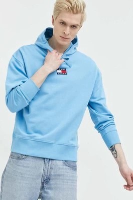 Zdjęcie produktu Tommy Jeans bluza bawełniana męska kolor niebieski z kapturem z aplikacją