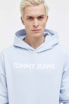 Zdjęcie produktu Tommy Jeans bluza bawełniana męska kolor niebieski z kapturem z nadrukiem DM0DM18413