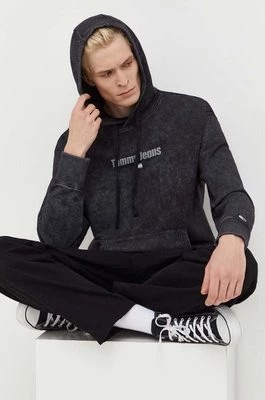 Zdjęcie produktu Tommy Jeans bluza bawełniana męska kolor szary z kapturem z nadrukiem