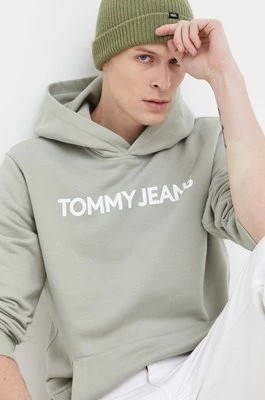 Zdjęcie produktu Tommy Jeans bluza bawełniana męska kolor zielony z kapturem z nadrukiem DM0DM18413