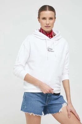 Zdjęcie produktu Tommy Jeans bluza damska kolor biały z kapturem z nadrukiem