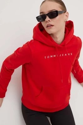 Zdjęcie produktu Tommy Jeans bluza damska kolor czerwony z kapturem z aplikacją DW0DW17324