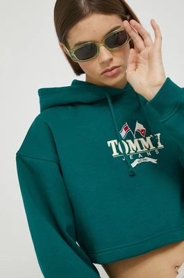 Zdjęcie produktu Tommy Jeans bluza damska kolor zielony z kapturem z aplikacją