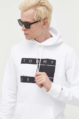 Zdjęcie produktu Tommy Jeans bluza męska kolor biały z kapturem z nadrukiem