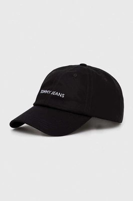Zdjęcie produktu Tommy Jeans czapka z daszkiem bawełniana kolor czarny gładka AW0AW15845
