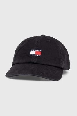 Zdjęcie produktu Tommy Jeans czapka z daszkiem bawełniana kolor czarny z aplikacją AM0AM12020