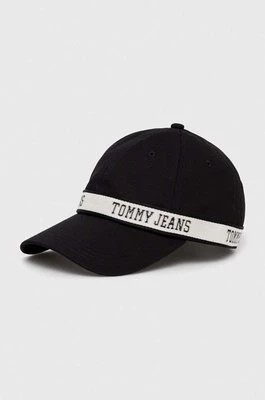Zdjęcie produktu Tommy Jeans czapka z daszkiem bawełniana kolor czarny z nadrukiem