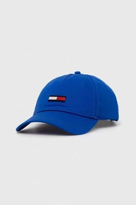 Zdjęcie produktu Tommy Jeans czapka z daszkiem bawełniana kolor niebieski z aplikacją
