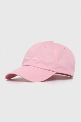 Zdjęcie produktu Tommy Jeans czapka z daszkiem bawełniana kolor różowy gładka AW0AW15845