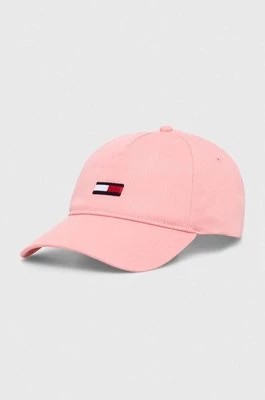 Zdjęcie produktu Tommy Jeans czapka z daszkiem bawełniana kolor różowy gładka AW0AW15842