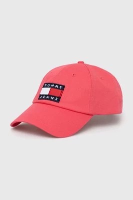 Zdjęcie produktu Tommy Jeans czapka z daszkiem bawełniana kolor różowy z aplikacją